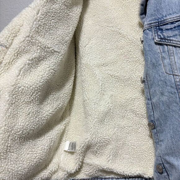 PacSun Womens Light Blue Long Sleeve Sherpa Lined Denim Trucker Jacket Size XS/S - Picture 7 of 8